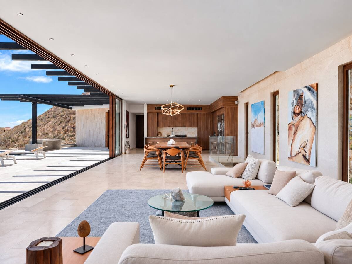 Great room opening to the terrace at Casa True